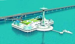 Insel in der Mitte der Hangzhou Bay Bridge